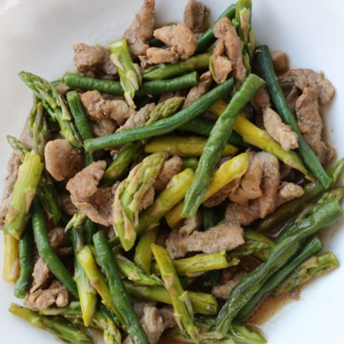 Stir Fried Green Beans with Pork and Asparagus