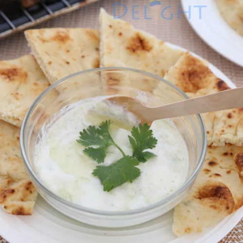tzatziki sauce, pita bread & Greek souvlaki