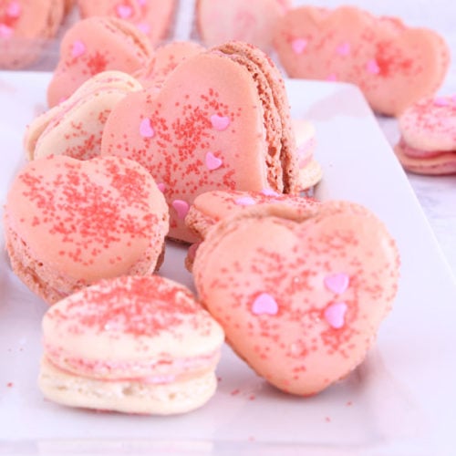 Heart Macarons with Strawberry Buttercream Filling is Today's Delight.