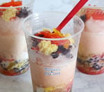 recipe of Asian dessert with shaved ice, agar-agar, beans, coconut milk and sugar syrup