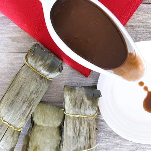 Rich coconut caramel sauce paired with sticky rice cake.