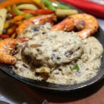 Rib Eye, Shrimp & sides in Mushroom Gravy